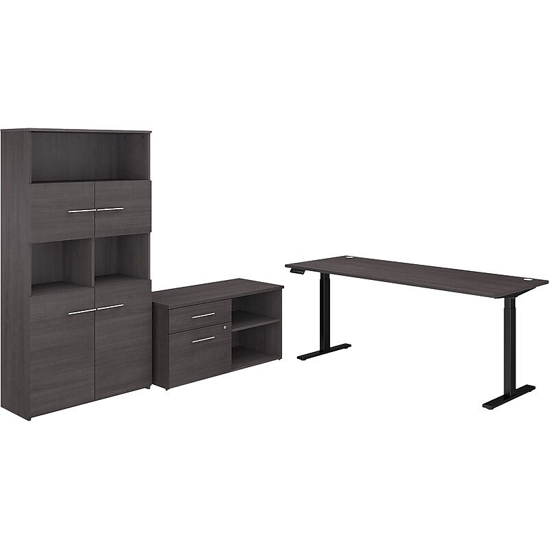 Bush Business Furniture Office 500 72"W Adjustable Desk with Storage and Bookcase, Storm Gray (OF5006SGSU) image 1