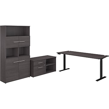 Bush Business Furniture Office 500 27"-47" Adjustable Desk with Storage and Bookcase, Storm Gray (OF5006SGSU)