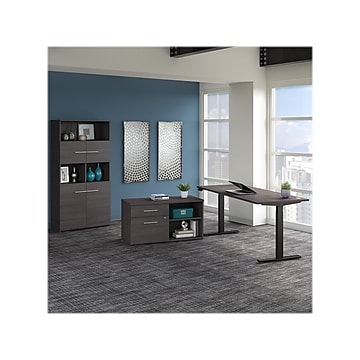 Bush Business Furniture Office 500 27"-47" Adjustable Desk with Storage and Bookcase, Storm Gray (OF5006SGSU)