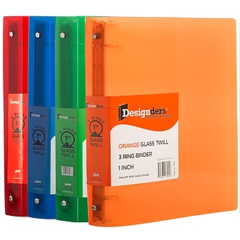 JAM Paper Designders 1" 3-Ring Flexible Poly Binders, Assorted, 4/Pack (751T1RBORCL)