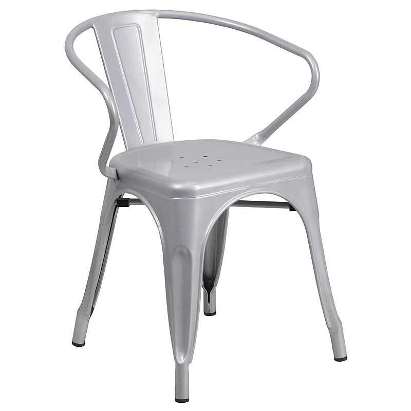 Flash Furniture Luna Contemporary Metal Dining Chair, Silver (CH31270SIL) image 1