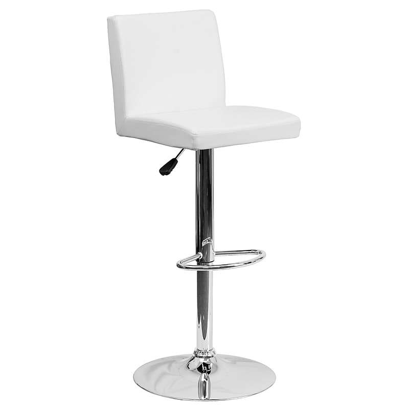 Flash Furniture Contemporary Vinyl Adjustable Height Barstool with Back, White (CH92066WH) image 1