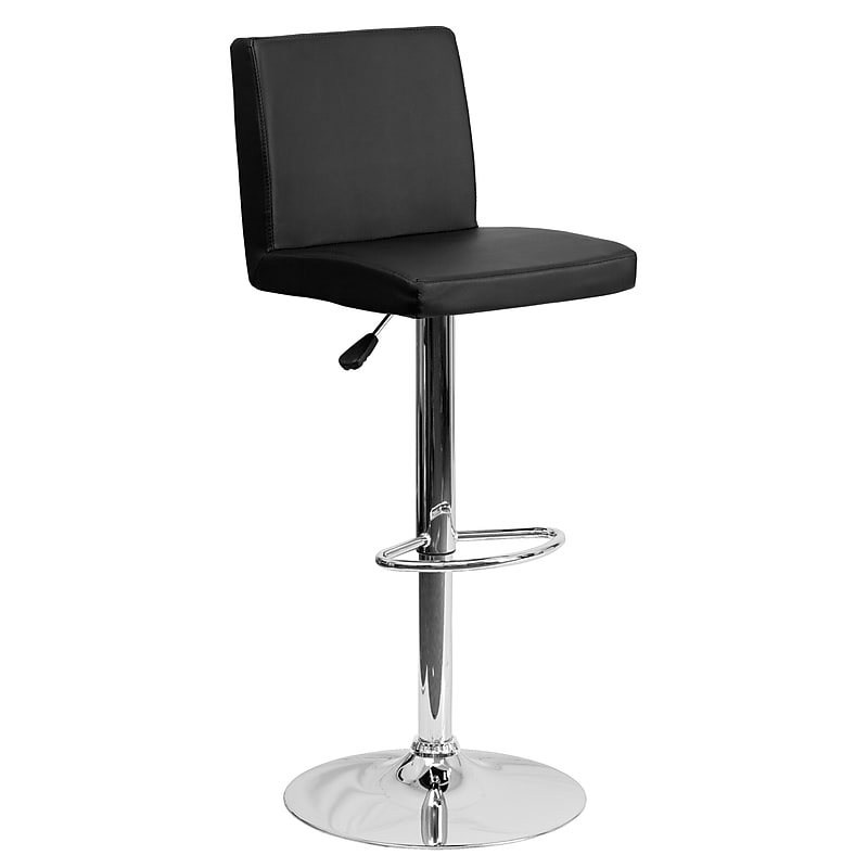 Flash Furniture Contemporary Vinyl Panel Back Barstool, Adjustable Height, Black (CH92066BK) image 1