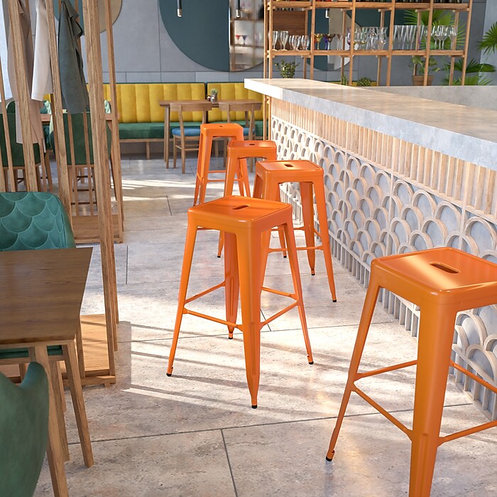 Flash Furniture Kai Industrial Metal Barstool without Back, Orange