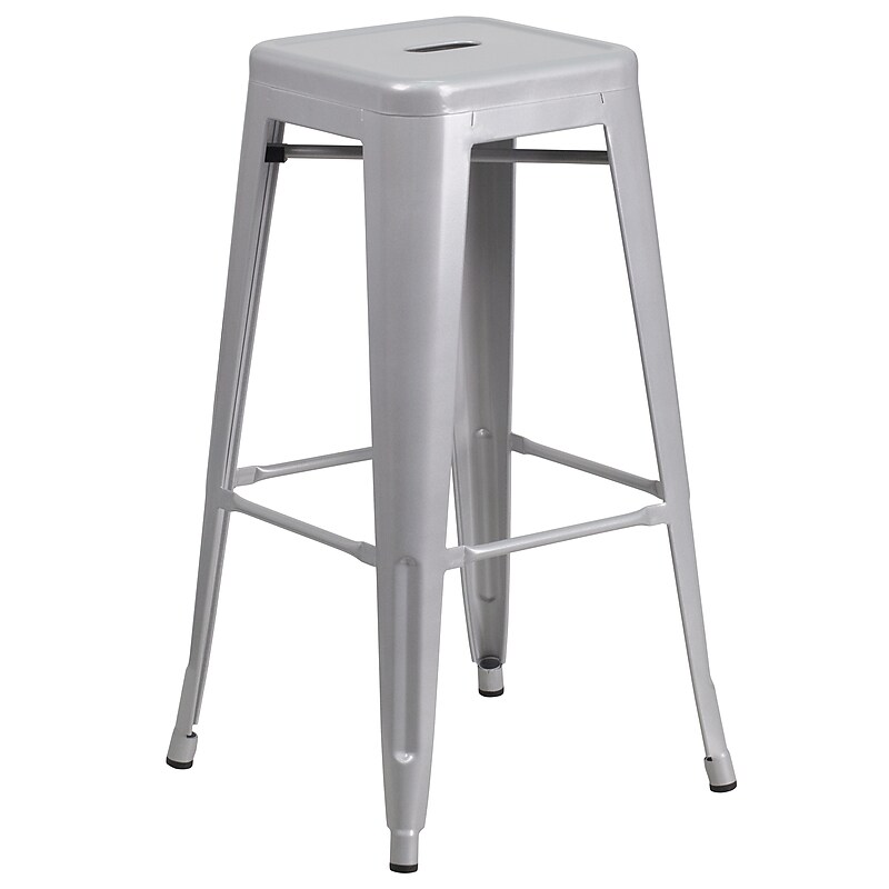 Flash Furniture Kai Industrial Metal Barstool without Back, Silver (CH3132030SIL) image 1