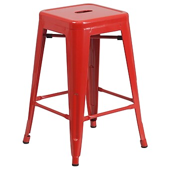 Flash Furniture Kai Industrial Metal Counter Stool without Back, Red (CH3132024RED)