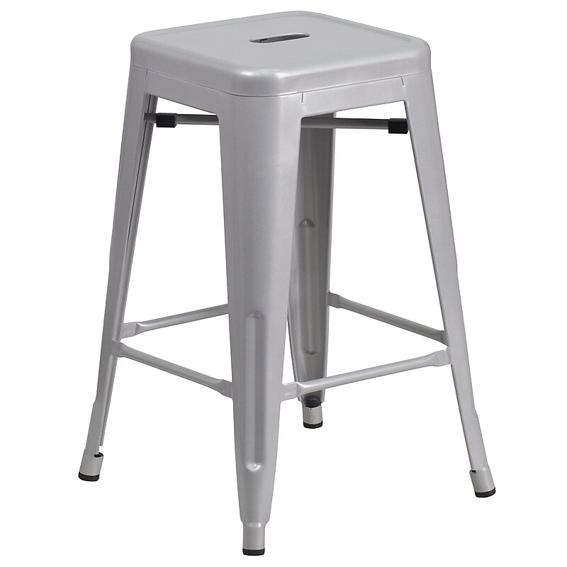 Flash Furniture Kai Industrial Metal Counter Stool without Back, Silver (CH3132024SIL) image 1