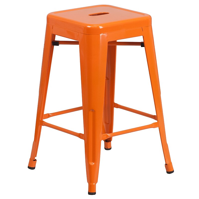 Flash Furniture Kai Industrial Metal Counter Stool without Back, Orange (CH3132024OR) image 1