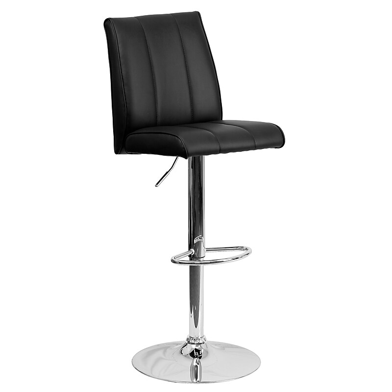 Flash Furniture Contemporary Vinyl Full Back Bar Stool, Adjustable Height, Black (CH122090BK) image 1