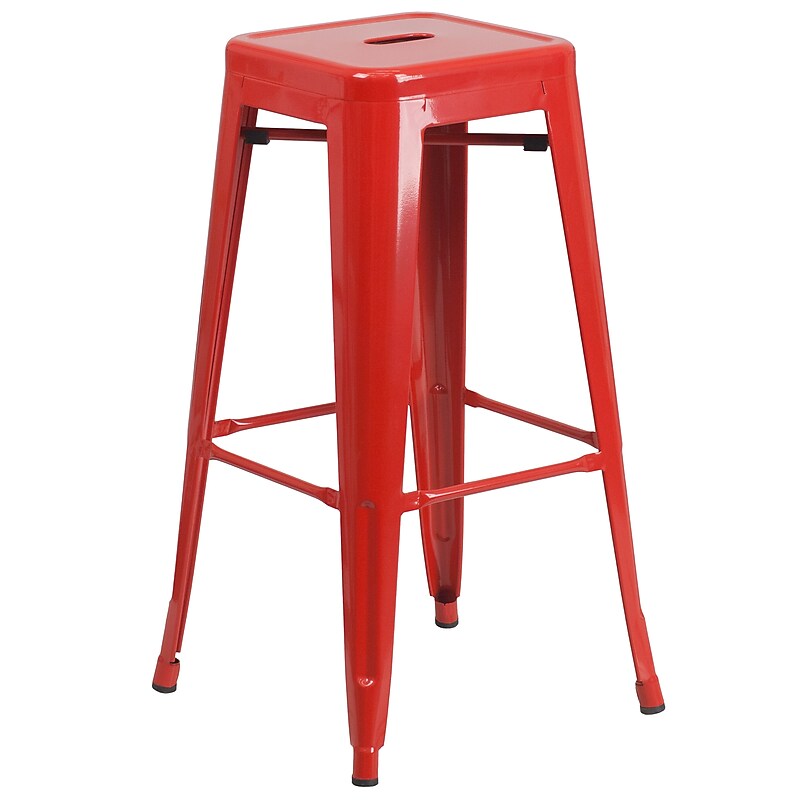 Flash Furniture Kai Industrial Galvanized Steel Barstool without Back, Red (CH3132030RED) image 1