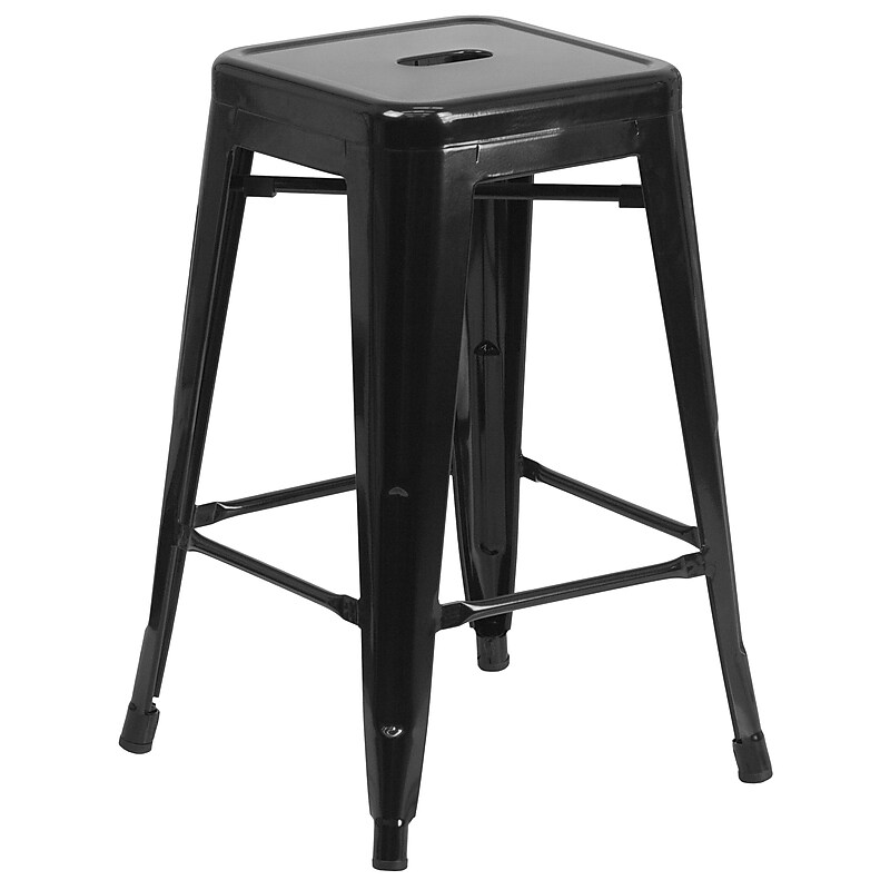Flash Furniture Kai Industrial Metal Counter Stool without Back, Black (CH3132024BK) image 1