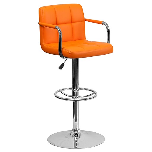 Flash Furniture 2 Pk Contemporary Orange Vinyl Rounded Back Adjustable Height Barstool with Chrome Base 2-CH-132491-ORG-GG