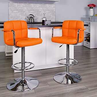 Flash Furniture Contemporary Vinyl Barstool with Back, Adjustable Height, Orange (CH102029ORG)