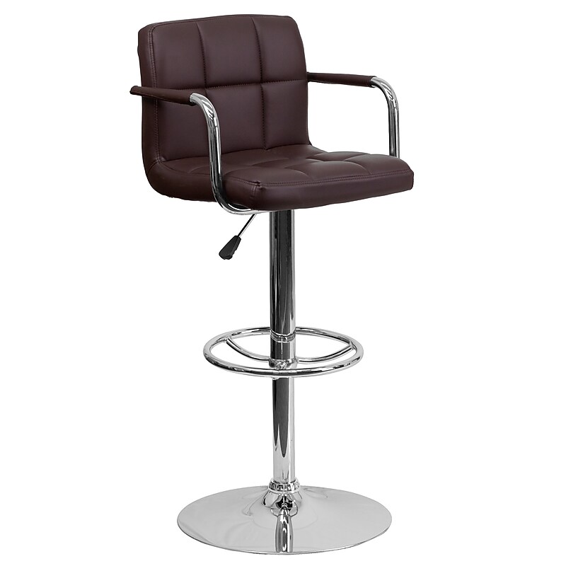 Flash Furniture Contemporary Vinyl Barstool with Back, Adjustable Height, Brown (CH102029BRN) image 1