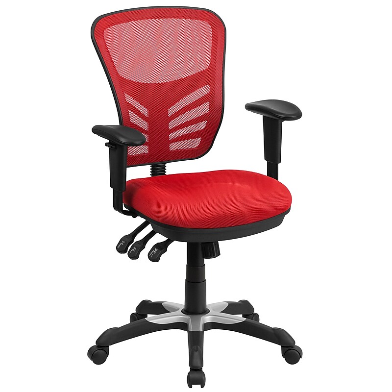 Flash Furniture Nicholas Ergonomic Mesh Swivel Mid-Back Multifunction Executive Office Chair, Red (HL0001RED) image 1