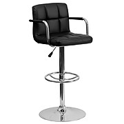 Flash Furniture Adjustable-Height Contemporary Quilted Vinyl Barstool, Black w/Chrome Arms and Base