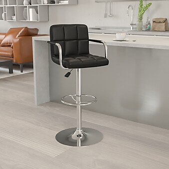 Flash Furniture Contemporary Vinyl Adjustable Height Barstool with Back, Black (CH102029BK)