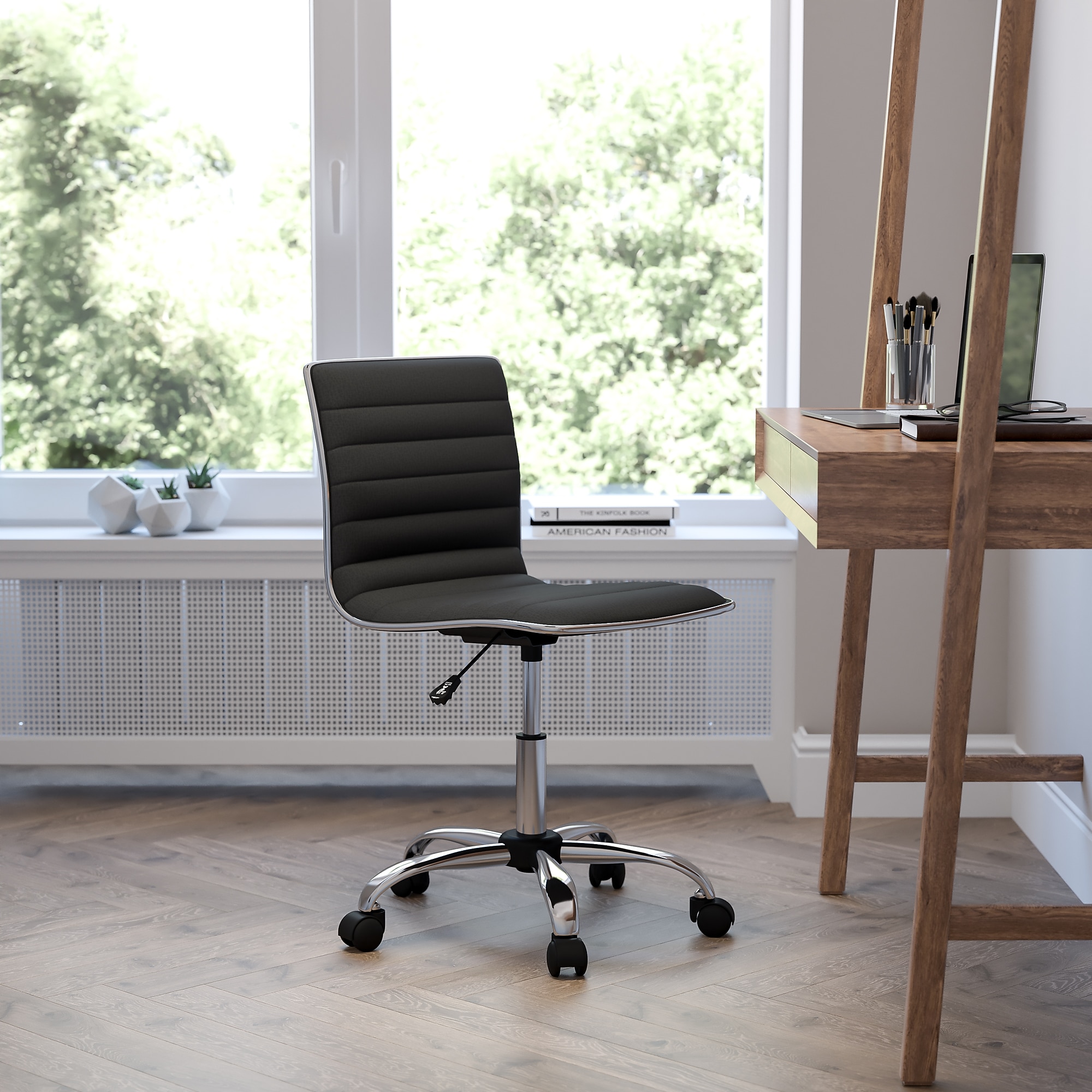Flash Furniture Alan Armless Vinyl Swivel Low Back Task Office Chair, Black/Chrome (DS512BBK) Sansujyuku sansujyuku.com