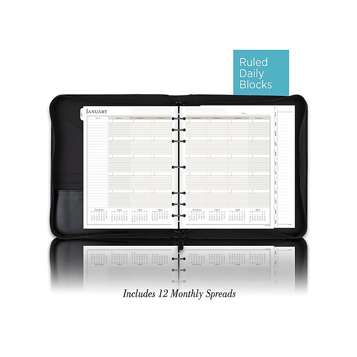 AT-A-GLANCE Undated Textured Faux Leather Starter Set, 6 Ring, Black, Portable Size, 3 3/4" X 6 3/4" | Refillable Planners & Refills | AT-A-GLANCE