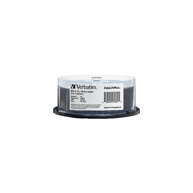 BD-R DL 50GB 8X, White Label, DataLife+, White InkJet Hub Printable, 25PK Spindle (97334) image 1
