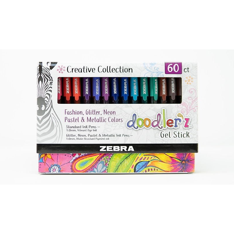 Zebra doodler'z Gel Pen, Medium Point, 1.0mm, Assorted Ink, 60 Pack (41960) image 1