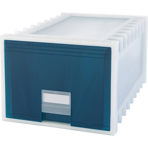Storex Plastic Archive Storage Drawer, Frost/Aqua (61103U01C) Staples