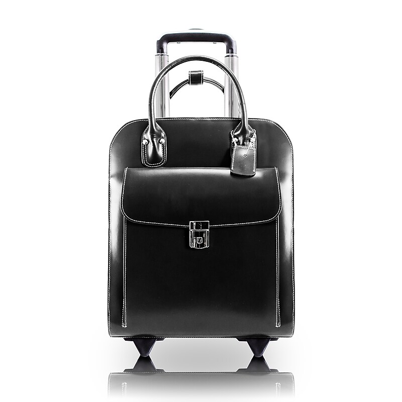McKlein UPTOWN L Series Leather Briefcase, Laptop Compatible, Rolling, Black (97695) image 1