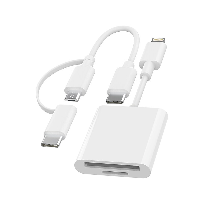 Vivitar MOV4016-WHT Lightning/Micro-USB/USB Type-C Card Reader, Mac & PC image 1