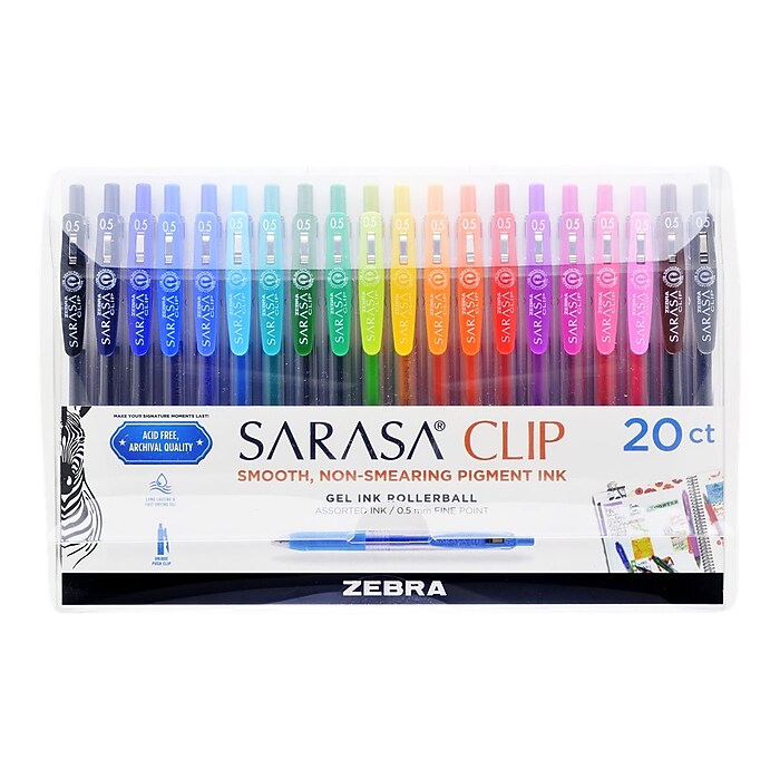 Zebra Sarasa Clip Retractable Gel Pen, Fine Point, 0.5mm, Assorted