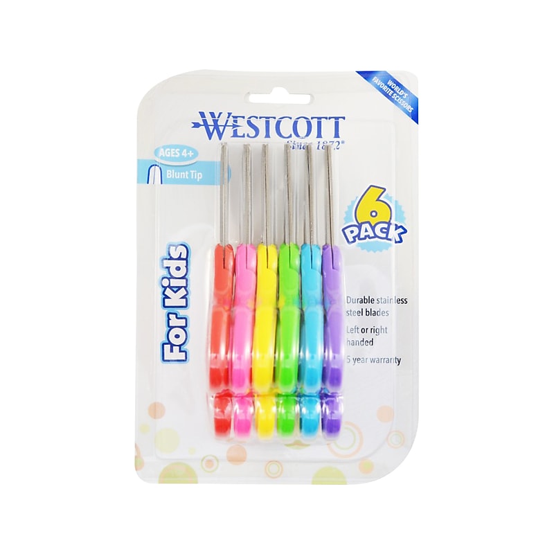 Westcott School 5" Stainless Steel Kid's Scissors, Blunt Tip, Assorted Colors, 6/Pack (16454) image 1