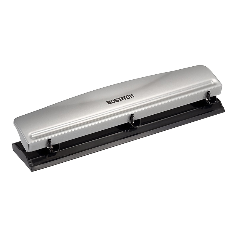 Bostitch 3-Hole Punch, 12 Sheet Capacity, Silver/Black (HP12) image 1