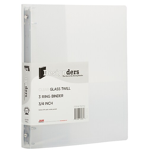 JAM Paper Designders 3/4" 3Ring Flexible Poly Binders, Clear (750T1CL