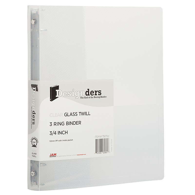 JAM Paper Designders 3/4" 3-Ring Flexible Poly Binders, Clear (750T1CL) image 1