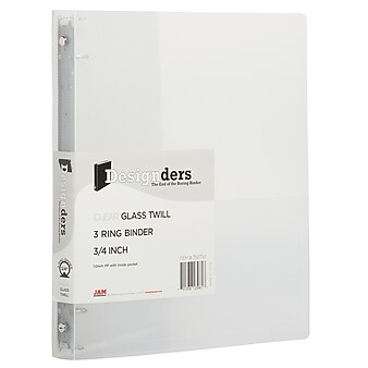 JAM Paper Designders 3/4" 3-Ring Flexible Poly Binder, Clear Glass Twill (750T1CL)