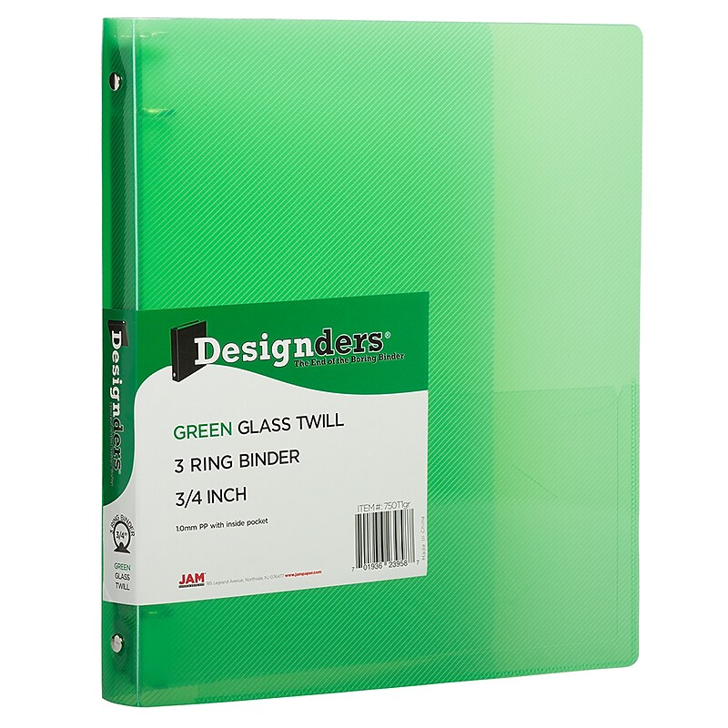 JAM Paper Designders 1" 3-Ring Flexible Poly Binders, Green (750T1GR) image 1
