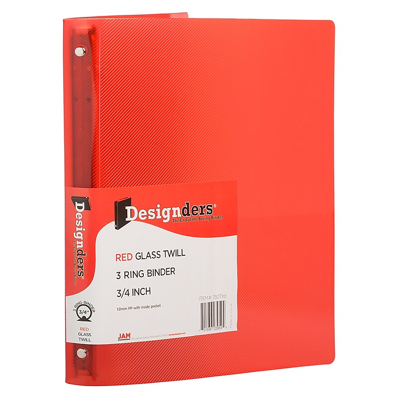 JAM Paper 3/4" 3-Ring Flexible Poly Binders, Red (53016RE) image 1