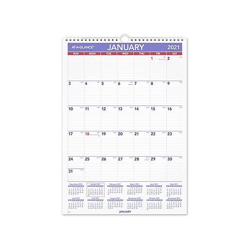2021 ATAGLANCE 17" x 12" Wall Calendar, Multicolor (PM22821) at Staples