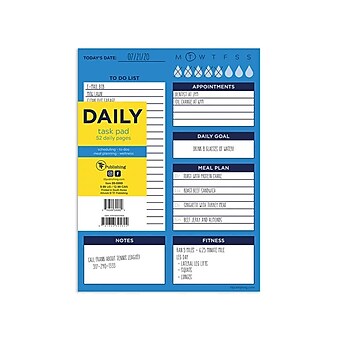 TF Publishing Daily Task Pad, 6" x 8", Bright Blue Day, 52 Sheets/Pad, 1 Pad/Pack (99-6998)