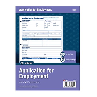Adams Employment Applications, 50/Pad, 2 Pads/Pack (ABF 9661)