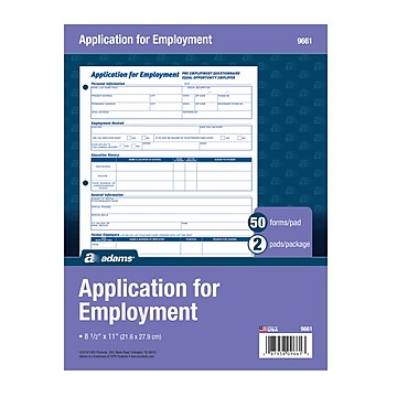Adams Employment Applications, 50/Pad, 2 Pads/Pack (ABF 9661)