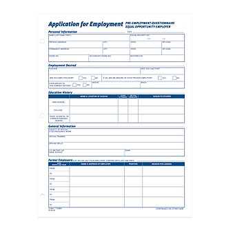 Adams Employment Applications, 50/Pad, 2 Pads/Pack (ABF 9661)