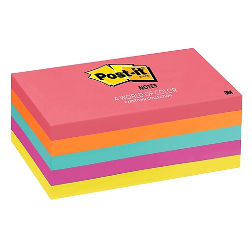 Postit® Notes, Cape Town Collection, 3" x 5", 5 Pads/Pack (6555PK) at