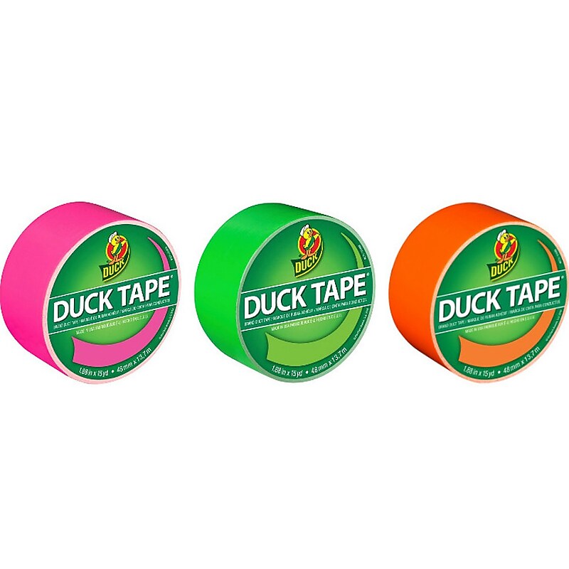 Duck Heavy Duty Duct Tapes, 1.88" x 15 Yds., Neon Pink/Green/Orange, 3 Rolls/Pack (DUCKNEON3PK-STP) image 1