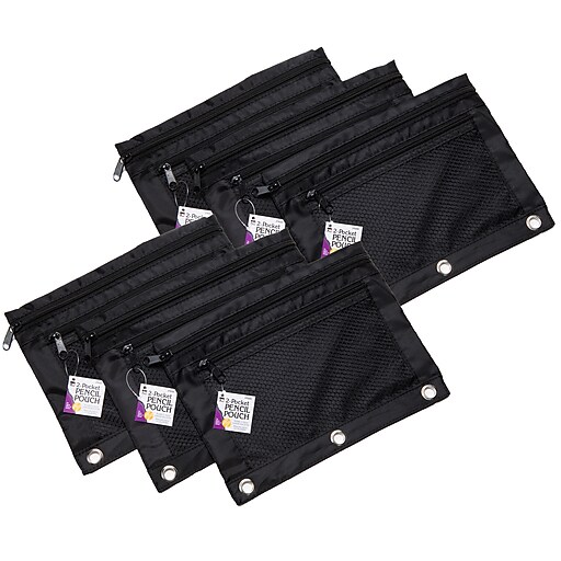 Charles Leonard 2Pocket Zipper Nylon Pencil Pouch with Mesh Front