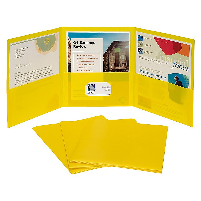 C-Line 3-Pocket Portfolio Folder, Yellow, Box of 24 (CLI33946) image 1