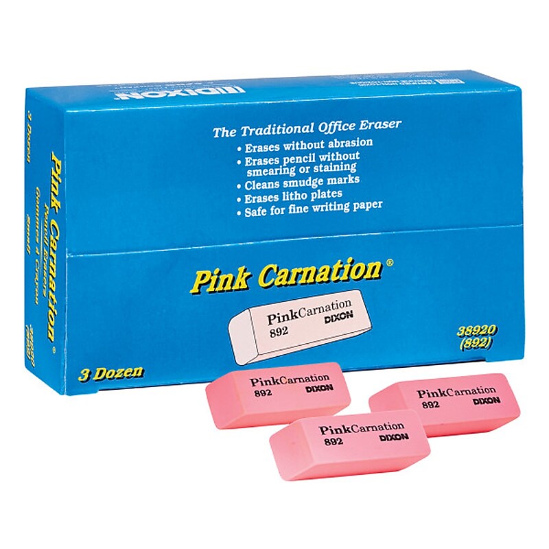 Dixon Pink Carnation Block Erasers, 36/Pack (DIX38920) image 1