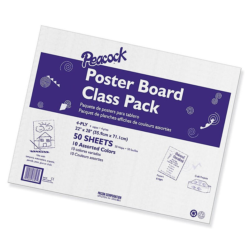 Pacon Class Pack Paper Poster Board, 22" x 28", Assorted Colors, 50 Sheets (PAC0076347) image 1