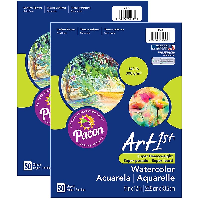 Pacon UCreate 9" x 12" Super Heavyweight Watercolor Paper Pad, 50 Sheets/Pad, 2 Pads/Pack (PAC4943-2) image 1