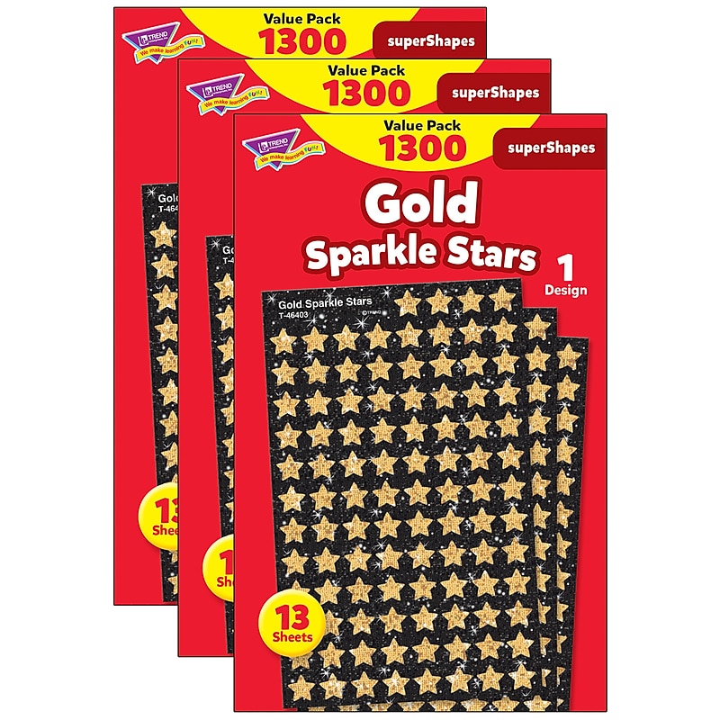 TREND Enterprises superShapes Value Pack Gold Sparkle Stars Stickers, 1300 Stickers/Pack, 3 Packs/Bundle (T-46935-3) image 1
