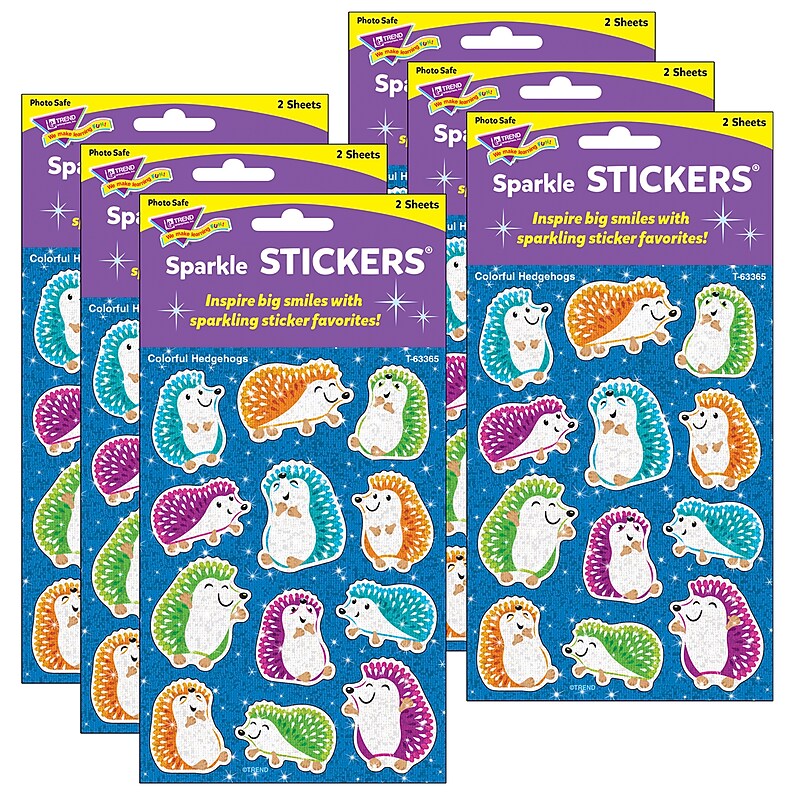 TREND Enterprises Colorful Hedgehogs Sparkle Stickers, 24/Pack, 6 Packs/Bundle (T-63365-6) image 1